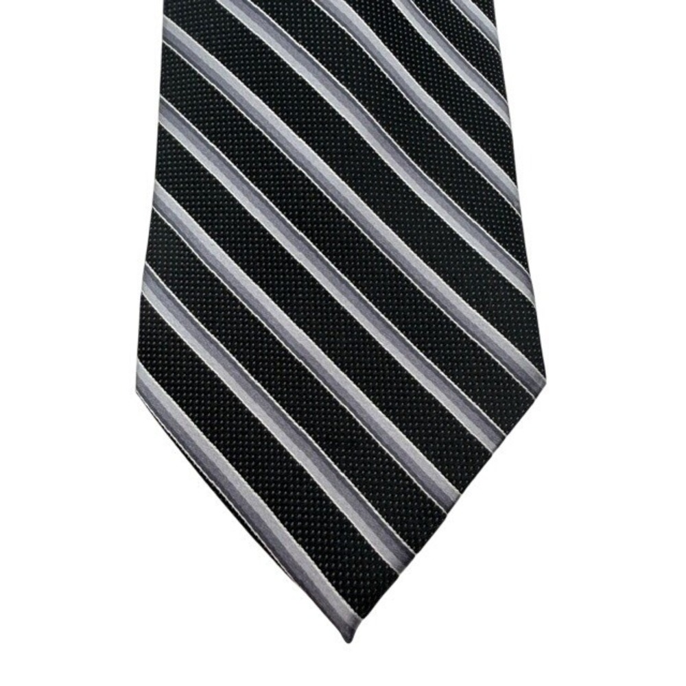 Pronto Uomo Mens 100% Silk Tie Black Gray Silver Stripe 3.5" x 58"